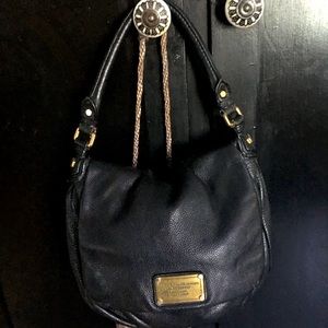 Black Pebble Leather Hobo Handbag